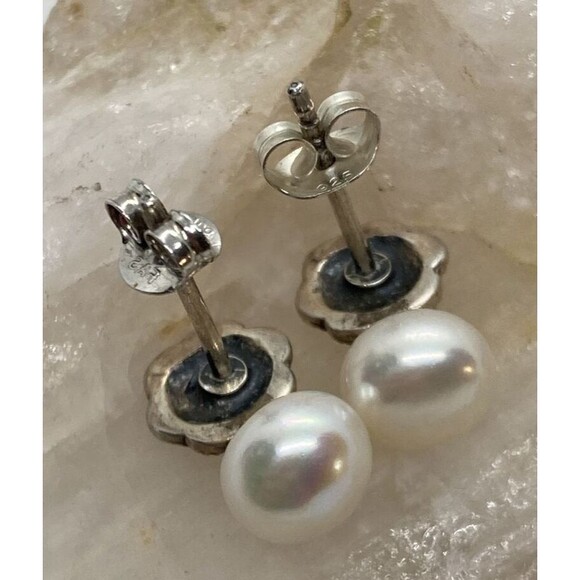 Vintage White Button Pearl & Marcasite Drop Earrings Sterling 925 Silver 1.9g - Picture 4 of 6